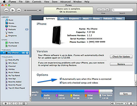 manually sync iphone with itunes