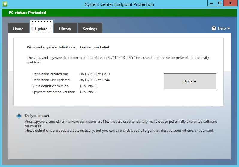 system center endpoint protection manual update